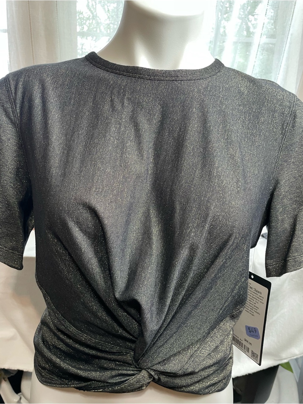 lululemon athletica Metallic Black Short-Sleeve Twist Front Top